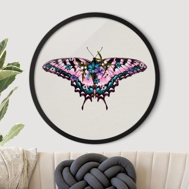 Tableau rond encadré - Illustration Floral Tiger Swallowtail