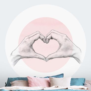 Papier peint rond autocollant - Illustration Heart Hands Circle Pink White