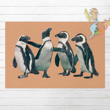 Tapis en liège - Illustration Penguins Black And White Watercolour  - Format paysage 3:2