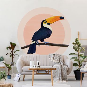 Papier peint rond autocollant - Illustration Bird Toucan Painting Pastel