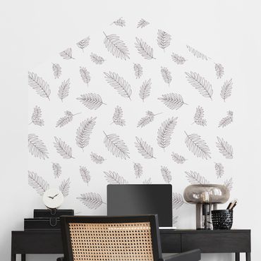 Papier peint hexagonal autocollant avec dessins - Illustrated Leaves Pattern Beige