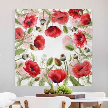 Impression sur toile - Illustrated Poppies - Carré 1x1