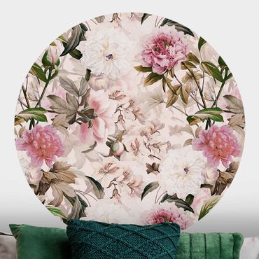 Papier peint rond autocollant - Illustrated Peonies In Light Pink