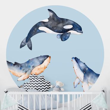 Papier peint rond autocollant - Illustrated Whale In Watercolour