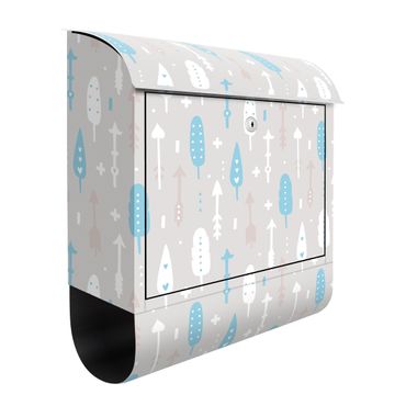 Letterbox - Tribal Arrows With Hearts Blue Grey