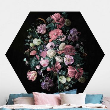 Papier peint hexagonal autocollant avec dessins - Jan Davidsz De Heem - Dark Flower Bouquet