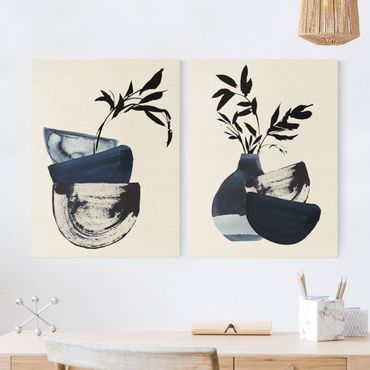 Impression sur toile - Japandi Watercolour - Tableware With Branches