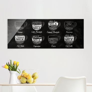 Tableau en verre - Coffee Varieties Chalkboard - Panorama