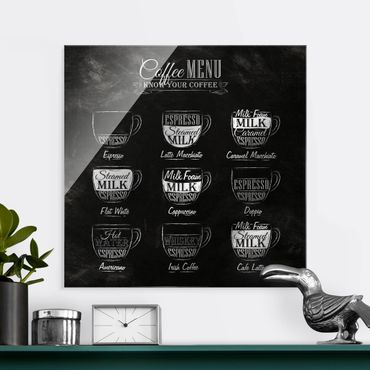 Tableau en verre - Coffee Varieties Chalkboard