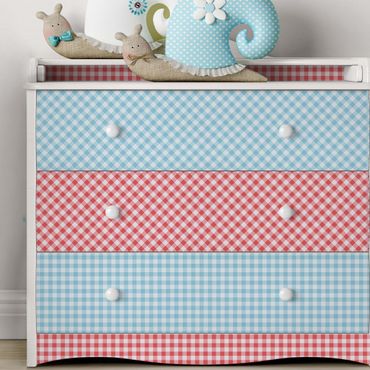 Papier adhésif pour meuble - Checked Pattern Stripes In Pastel Blue And Vermillion
