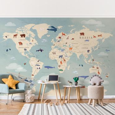 Papier peint - Carte avec animaux du monde