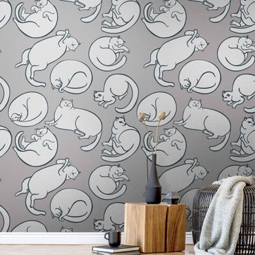 Metallic wallpaper - Cat Pattern In Grey