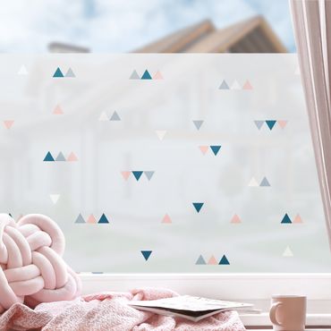 Décoration pour fenêtre - Petits triangles en bleu rose