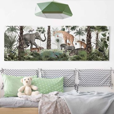 Impression sur toile - Le royaume des animaux de la jungle - Panorama 3:1