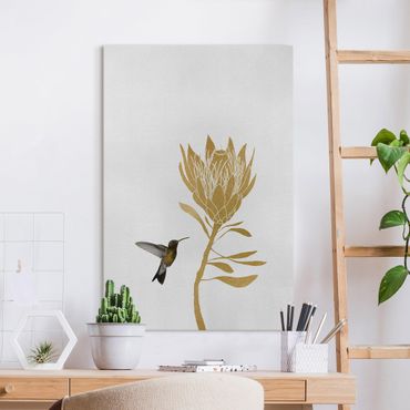 Tableau sur toile - Hummingbird And Tropical Golden Blossom