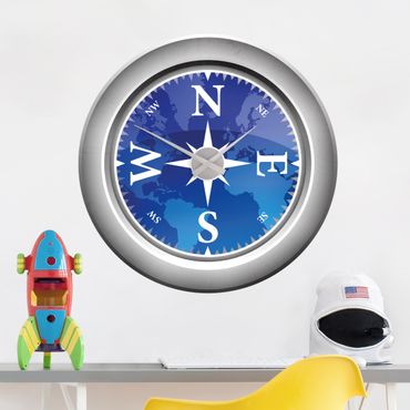 Sticker mural horloge - Compass Clock
