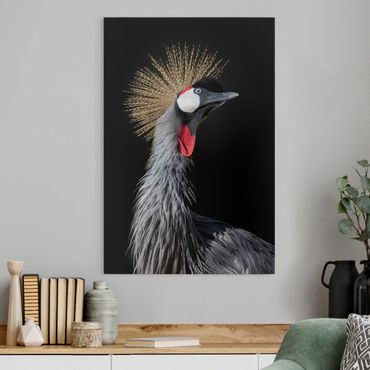 Tableau sur toile - Crowned Crane In Front Of Black