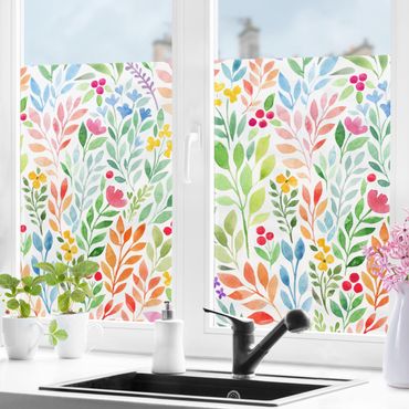 Décoration pour fenêtre - Fleurs à l'aquarelle multicolores