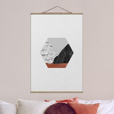 Tableau en tissu avec porte-affiche - Copper Mountains Hexagonal Geometry  - Format portrait 2:3