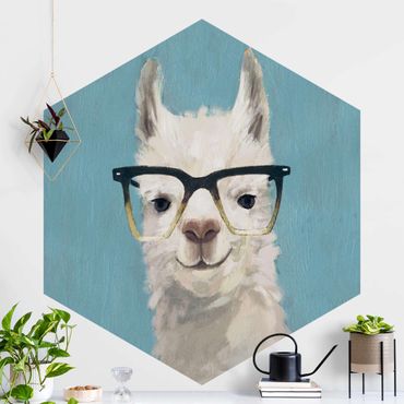Papier peint hexagonal autocollant avec dessins - Lama With Glasses IV