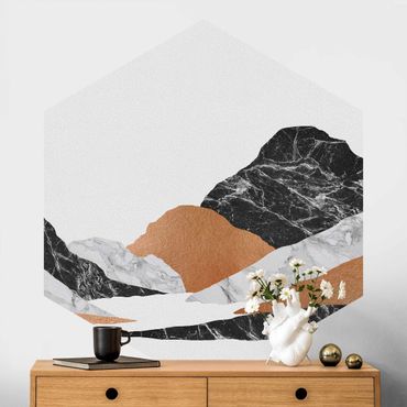 Papier peint hexagonal autocollant avec dessins - Landscape In Marble And Copper II