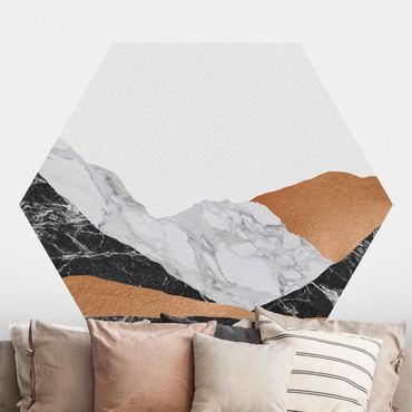 Papier peint hexagonal autocollant avec dessins - Landscape In Marble And Copper