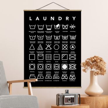 Tableau en tissu avec porte-affiche - Laundry Symbols Black And White - Format portrait 3:4