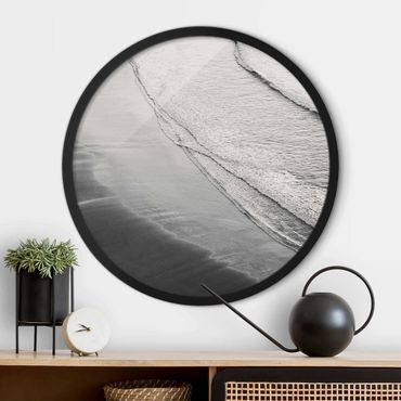 Tableau rond encadré - Soft Waves On The Beach Black And White