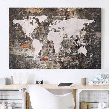 Impression sur toile - Old Wall World Map