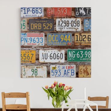 Impression sur toile - American License Plates On Wood