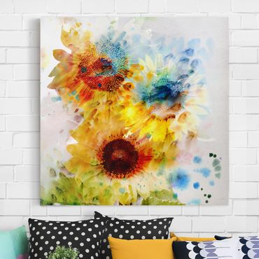 Impression sur toile - Watercolour Flowers Sunflowers