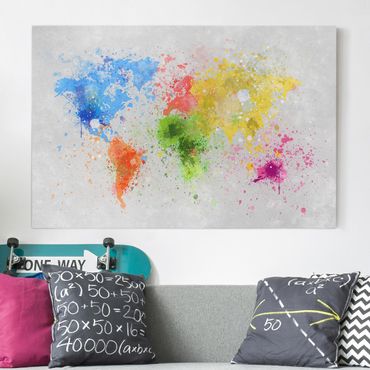 Impression sur toile - Colourful Splodges World Map