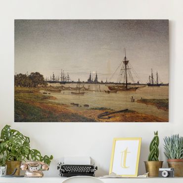 Impression sur toile - Caspar David Friedrich - Harbor at Moonlight