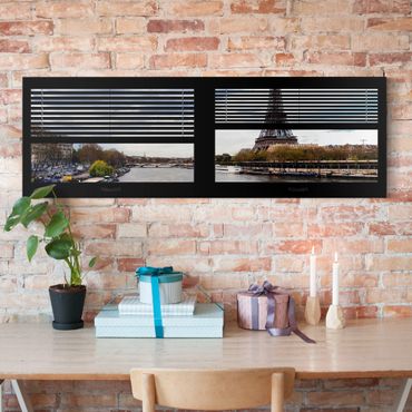 Impression sur toile - Window View Blinds - Seine And Eiffel Tower