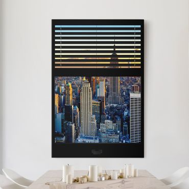 Impression sur toile - Window View Blinds - Sunrise New York