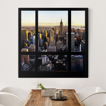 Impression sur toile - Window View At Night Over New York