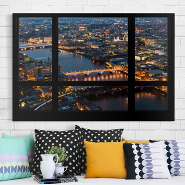 Impression sur toile - Window view of London's skyline with bridge