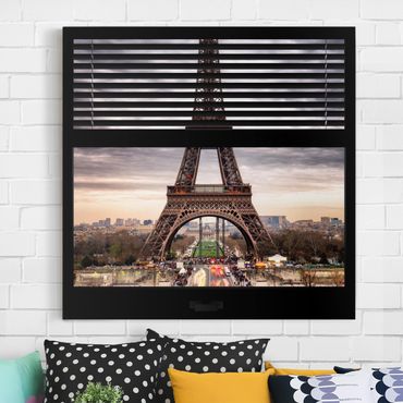 Impression sur toile - Window Blinds View - Eiffel Tower Paris