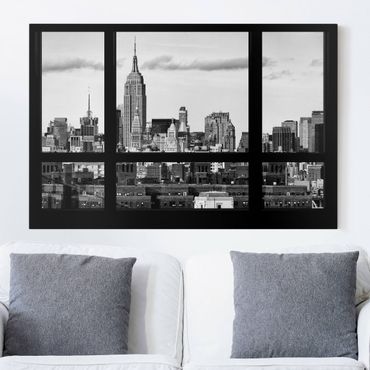 Impression sur toile - Window Manhattan Skyline black-white