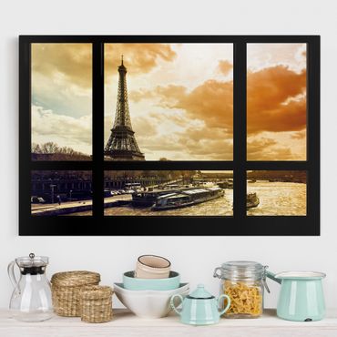 Impression sur toile - Window view - Paris Eiffel Tower sunset