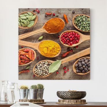 Impression sur toile - Spices On Wooden Spoon