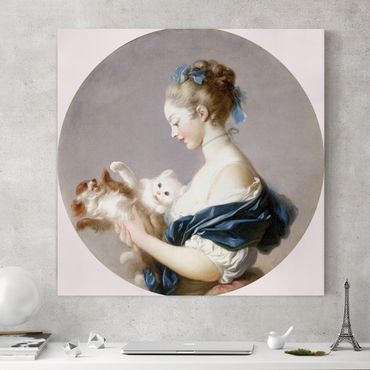 Impression sur toile - Jean Honoré Fragonard - Girl playing with a Dog and a Cat