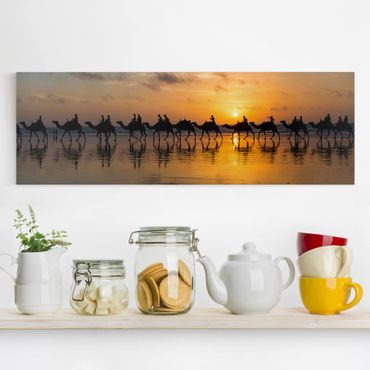 Impression sur toile - Camels in the sunset