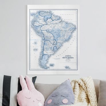 Impression sur toile - Map In Blue Tones - South America