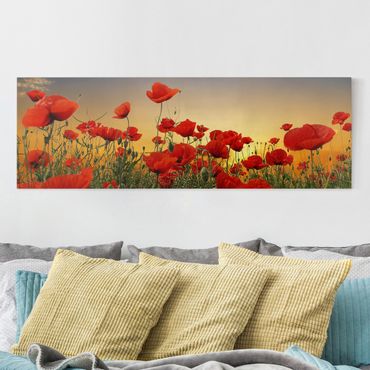 Impression sur toile - Poppy Field In Sunset