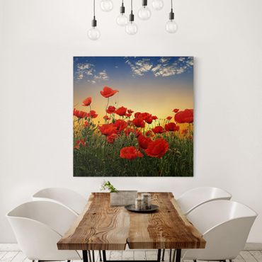Impression sur toile - Poppy Field In Sunset