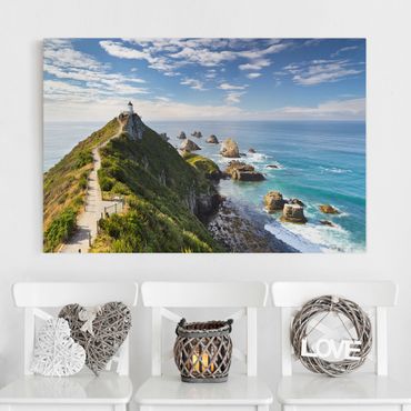 Impression sur toile - Nugget Point Lighthouse And Sea New Zealand