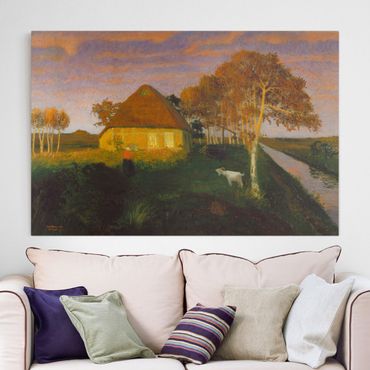 Impression sur toile - Otto Modersohn - Moor Cottage in the Evening Sun
