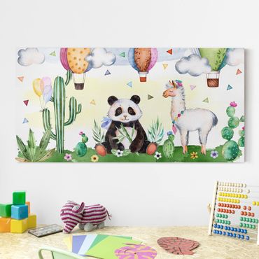 Impression sur toile - Panda And Lama Watercolour