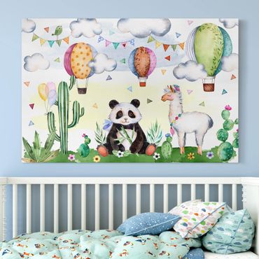 Impression sur toile - Panda And Lama Watercolour